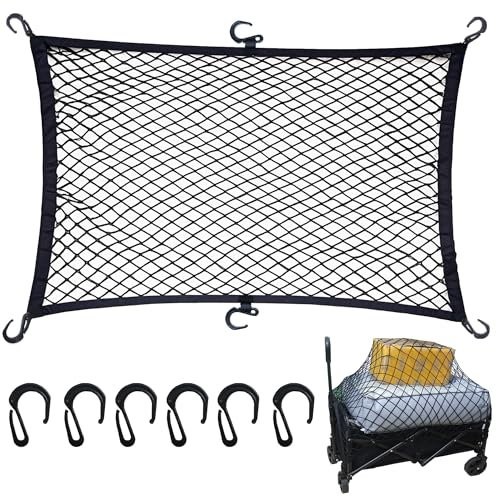 Witinzsen Cargo Net for Utility Folding Wagon, Beach Cart,Trolley Cart, Garden Cart Cover Net - Elastic Heavy Duty Nylon Net with 6 Hooks - Outdoor Wagon Accessories (35.5×23.6, Black)