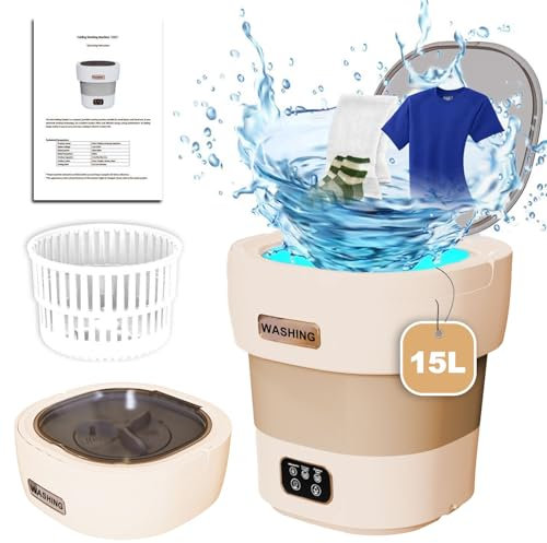 Machine à laver de camping, 15 l, 2,3 kg, mini machine à laver, portable, nettoyage en profondeur des sous-vêtements, vêtements de bébé, petits vêtements pour appartements, dortoirs, marron