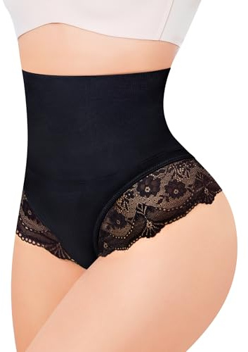 KUMAYES Culotte Gainante Femme Ventre Plat String Lace Gaine Amincissante Invisible Taille Haute Sculptantes Body Shaper Shapewear Thong Panty (Noir, M)