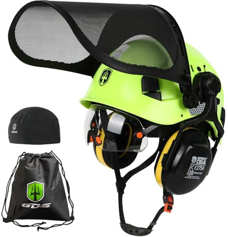 GREEN DEVIL Casco protettivo per motosega, certificato EN397, sistema 5 in 1, con protezione del viso, visiera integrata e paraorecchie – ventilato, per cascate e giardinaggio, unisex