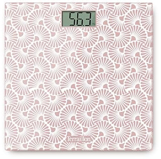 TERRAILLON - ONE SAKURA - Balance pèse personne électronique, Compact et ultra plat, Plateau en verre 27cm x 27 cm, Ecran LCD, Capacité 160Kg, Graduation 100g, Sérigraphie Sakura