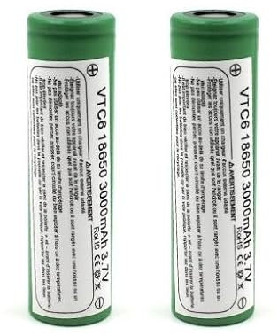 Baterías de Litio Pilas Recargables 18650 VTC6 3000mAh - 30A - 3.7v | Parte Superior Plana - Positivo Plano | - linternas, mandos, videoportero + Funda o Caja Protectora plástica (2 Celdas Flat Top)