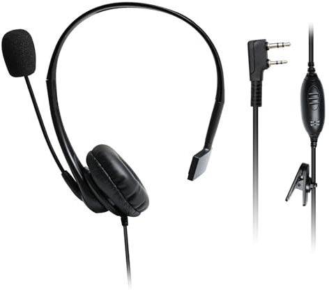 WODASEN Auriculares sobre la oreja con micrófono Boom PTT para radio de una sola oreja para UV-5R BF-888S AR-152 BF-F8HP K1 enchufe de 2 pines