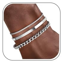 J.Fée Bracciale Uomo Acciaio Set Bracciali Uomo, 3 Pezzi 316L Inossidabile Cubana Braccialetto Ipoallergenico Sovrapponibili Braccialetti, Gioielli Compleanno Regali, Argento