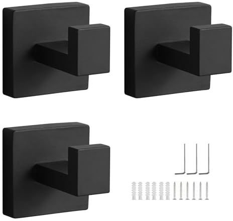 TIANLIN 3 Piezas Colgador Toalla Baño, Ganchos Pared de Acero Inoxidable Negro, Colgador Cuadrado para Baño, Cocina y Dormitorio