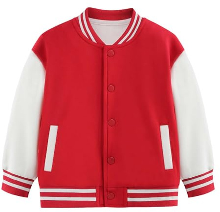 Generisch Sudadera para niños, chaqueta de invierno para niños, niñas, primavera, manga larga, bloque de color, capa de béisbol, ropa superior, rojo, 13-14 años