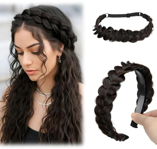 FrostyFlair Fasce Intrecciate per Donne, 2 Pezzi Cioccolato Marrone Scuro Cerchietto, Fascia per Capelli Dirndl, Fascia Intrecciata Festa Matrimonio Oktoberfest