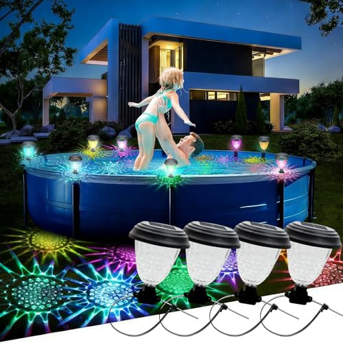 auvstar Iluminación para Vallas de Piscina Desmontable,Iluminación Solar para Piscina,Iluminación LED para Estanque,Iluminación para Vallas de Piscina,Jardín Decoración,Escalera,Valla,Patio,Terraza(4)