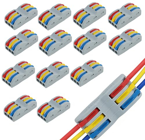 13 Piezas Conectores Eléctricos Rapidos SPL-3, Fichas de Empalme Electrico, Clemas Electricas Rapidas, Material Ignífugo Nylon PA66, Instalación Fácil y Versátil para Diversos Tipos de Cables