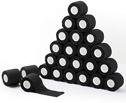 COJJ 24 STK 5cm X 4,5m Haftbandage Cohesive Bandage Selbsthaftende Verband Fingerpflaster Wundverband Fixierverband Tierverband Hand Reißen Wasserfest Elastische Binde Für Menschen Haustiere (Schwarz)
