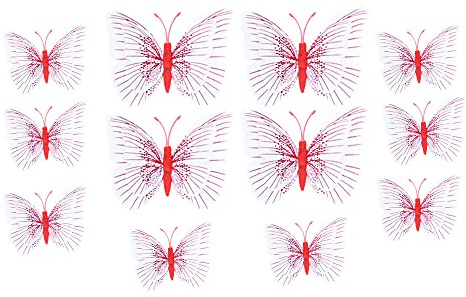 ANCLLO 24 pegatinas de pared de mariposa 3D con goma de esponja e imán-rojo
