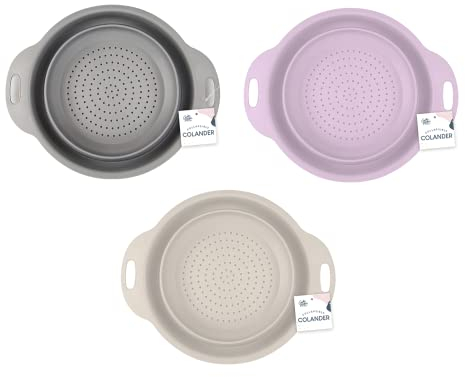 Collapsible Colander Sieve Bowl with Diameter of About 23.5cm Perfect Space Saver for Your Kitchen Ideal for Draining Pasta Vegetable Fruits Silicone Strainer Dishwasher Safe (Assorted Colour)