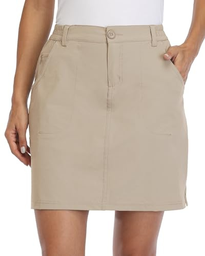 Willit Women's Skorts Golf Casual Skort Skirts UPF 50+ Quick Dry Zip Pockets Outdoor Hiking Khaki XL