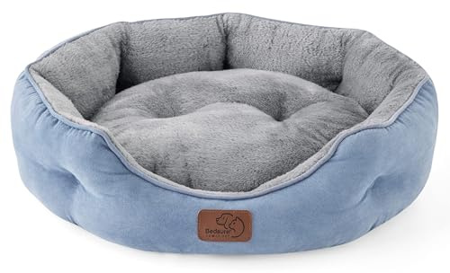Bedsure Lit Lavable pour Chats - Canapé Antidérapant d'Intérieur, Rond Bleu 51x48x15cm