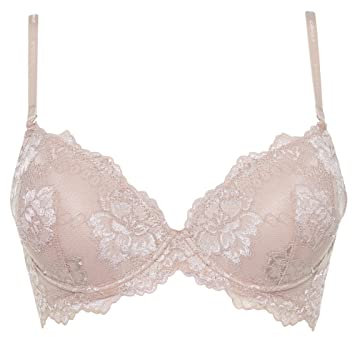 LORMAR 1 Pezzo Reggiseno Donna Prestig Push up Balconcino in Pizzo con Ferretto- Coppa B, Noisette 3