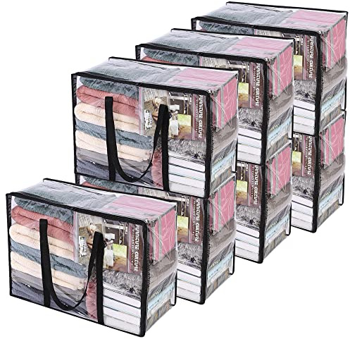 Vieshful 7 Pack Clear Comforter Storage Bag, 40L Clothes Storage Bag with Zipper Closet Organizer, Plastic Storage Containers Moving bags for Comforter, Blanket, Bedding, Duvet, Toys | Plastic Storage Bag, Foldable Closet Organizer, For Comforter Blanket Bedding Duvet Toys, Moving Bags