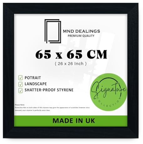 MND Dealings Elegant Flat Style Wide Black 65X65 CM Poster Frame| Use as Home Decor/Wall Gallery/Art work/Picture Frame | Solid MDF Wood with HD Perspex (Black)