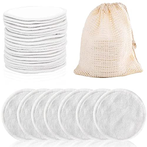30 Pack Reusable Makeup Remover Pads, ProChosen Bamboo Reusable Cotton Rounds for Toner, Washable Eco-Friendly Pads for All Skin Types with Cotton Draw String Laundry Bag