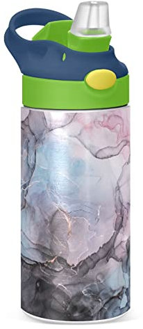 Mixing Acrylic Paints Modern Fluid Alcohol Ink Art Marble Stone Tumbler with Lid & Straw, Boys Girls Stainless Steel Double Wall Cup Water Bottle BPA-Free Vacuum Insulated Thermal Mug 11.8 Oz