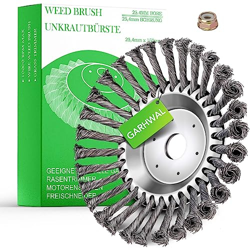 GARHWAL Cepillo de metal para desbrozadora, corte de bridas - Cepillo cónico 150 mm x 25,4 mm | Fácil eliminación de malezas y musgo | Cuidado del jardín