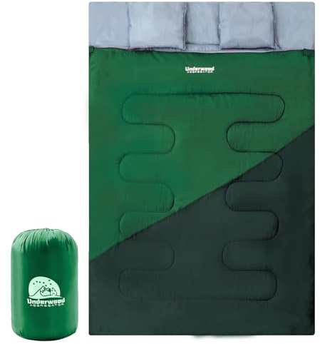 Underwood-Aggregator - Saco de dormir doble para adultos y niños, saco de dormir ligero con 2 almohadas, saco de dormir grande para 2 hombres, impermeable, para 3 estaciones, para exteriores