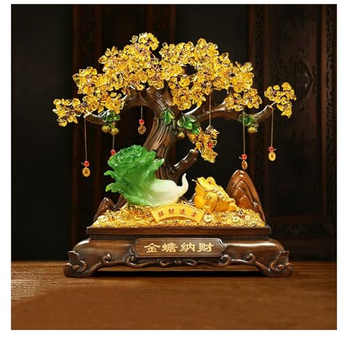 Árbol de cristal Cristal Realth Tree Feng Shui Decoración, Imitación Jade Four Seasons Fortune Jade Cabbage Ornament, Lucky Money Toad Crystal Tree, Decoración de la decoración del hogar Decoración