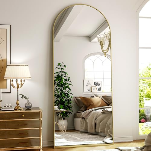 ZenoMirris Specchio intero 162 x 53 cm, a forma di arco, con cornice in alluminio, specchio da pavimento e specchio da parete da appoggiare, appoggiare o appendere, per camera da letto e soggiorno