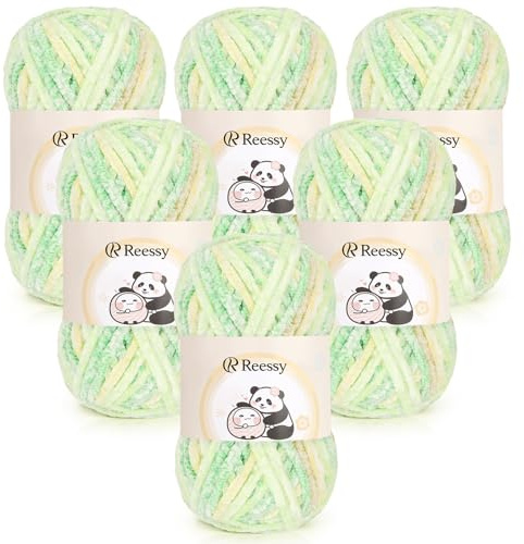 Reessy Chenille Yarn 600g(6×100g), Super Soft Fluffy Velvet Yarn Set, Thick Yarns Knitting Wool for Knitting and Crochet Amigurumi, Handbag, Blankets, DIY(River Green)