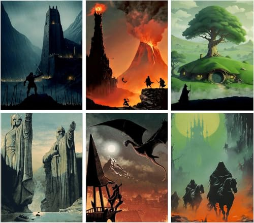 XXXCHENGJIA 6 Packs Landscape Paint by Numbers Kit for Adults,Ring Art DIY Acrylic Oil Painting by Numbers Kits on Canvas,Adult Paint by Number Kits Drawing Paintwork for Home Decor 9.8x13.8inch