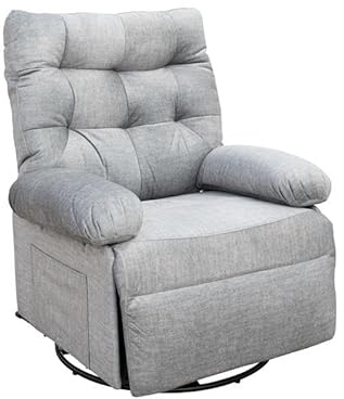 Buyqualia - Sillón Relax Giratorio en Tela Gris con Respaldo capitoné – Cómodo, Elegante y Funcional, 107x90x84 cm