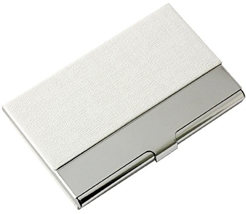 ToBeIT Etui Visitenkarten Frauen aus PU Leder und Edelstahl – Leder Visitenkartenetui/Visitenkartenhalter 96 * 65 * 13mm für Damen weiß