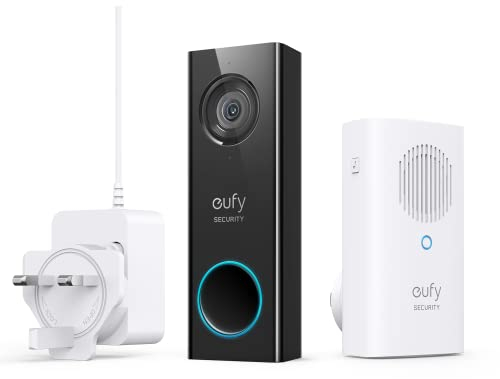 eufy Security Wi-Fi Video Doorbell, 2K Resolution, No Monthly Fees, Local Storage, Human Detection, Wireless Chime Requires Existing Doorbell Wires and Installation Experience, 16-24 VAC, 30 VA