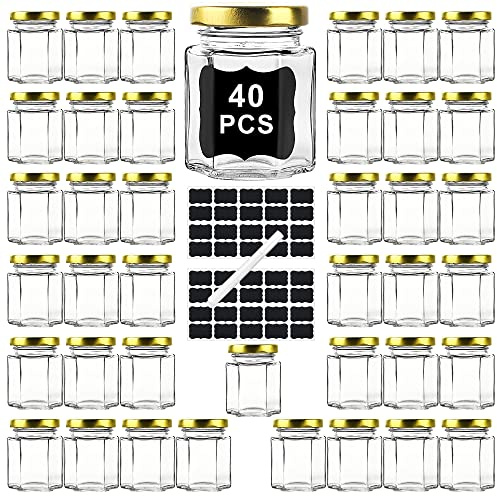 Ritayedet 40 Pack Small Glass Honey Jars with Lids for Wedding Favor, Baby Showers, 3 Oz Airtight Glass Canning Jars with Lids, Candle Jars for Spice, Candy, Jam, Waterproof Stickers