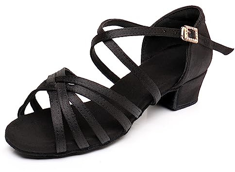 Professionelle Latein Tanzschuhe für Frauen Low Heels 3.5 cm für Mädchen Latein Chacha Salsa Jazz Ballsaal Tanzschuh für Anfänger Übungsspiel Schwarz 34