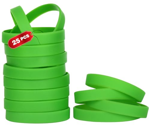THXIY 25 st silikonarmband armband, tomma gummiarmband elastiska universella armband gummi grossist armband bulk för vuxna män kvinnor grön
