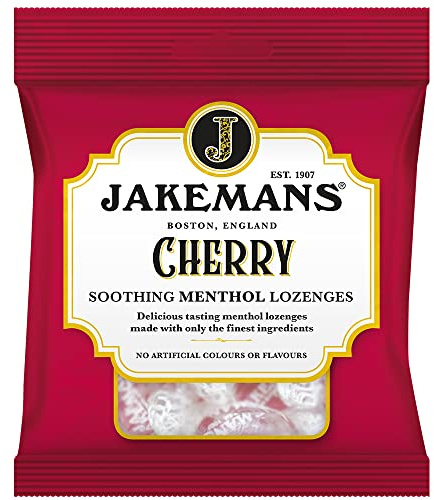 Jakemans Cherry 73g - Pack of 12 - Soothing Menthol Lozenges - Suitable For Vegetarians, Red