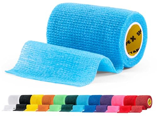 SPORTTAPE Self-Adhesive Cohesive Bandage, 7.5cm x 4.5m, Sky Blue | Compression & Vet Wrap for Dogs, Horses, Sports Stretch Tape for Football, Ankles, Joints, Fingers, Wrists & Sock Tape
