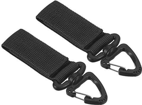 PATIKIL Cinturón Guardián Llave Cadena, 2uds Nylon Cincha Correa Colgante Equipo Hebilla Llave Cadena Gancho con Triangular Giratorio Broche para Exterior Campamento, Negro
