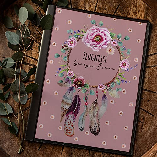 Zeugnismappe 10er 20er Hülle Deckblatt A4 Traumfänger Blumen Punkte versch. Farben personalisierbar Schulanfang Einschulung Wunschname Name zm30 - ausgewählte Größe: *Zeugnismappe 10 Folien*