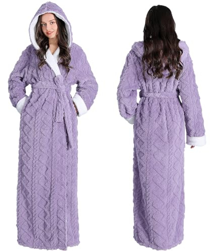 Oksun Womens Long Dressing Gown Robe Full Length Ladies Fluffy Plus Size Fleece Hooded Winter Warm Bathrobe (Purple,M)