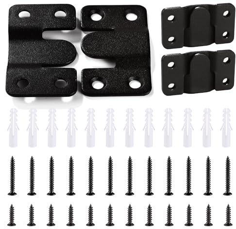 VooGenzek 6 Pièces Supports de Montage Encastrés, Boucle Quincaillerie Murale en Acier Inoxydable, Supports Encastrés pour Cadre Photo, Mural Cintre Photo, avec 24 Vis, Noir 54 x 30 mm