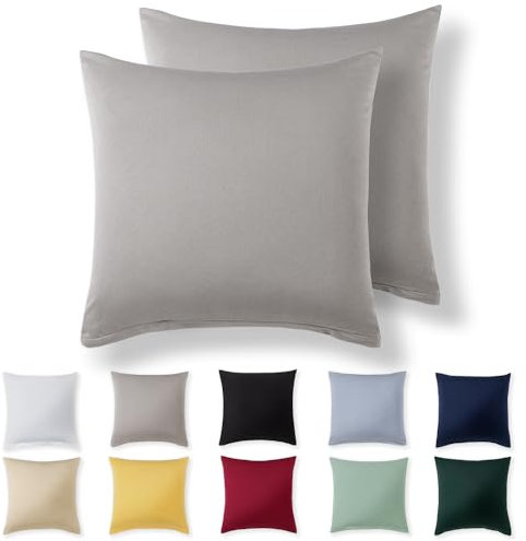 Alreya Kissenbezug 40 x 40 cm (2er Set) - Hellgrau - 100% Jersey Baumwolle - Kissenhülle für Kissen 40x40 cm, Jersey Kopfkissenbezüge, Superweicher Kissenbezüge 40x40 mit Reißverschluss
