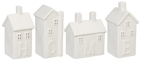 Relaxdays Set 4 Casette Portacandele in Ceramica, Scritta Home Casa Luminosa Porta-Tealight, 1x Candelina Cad, Bianco