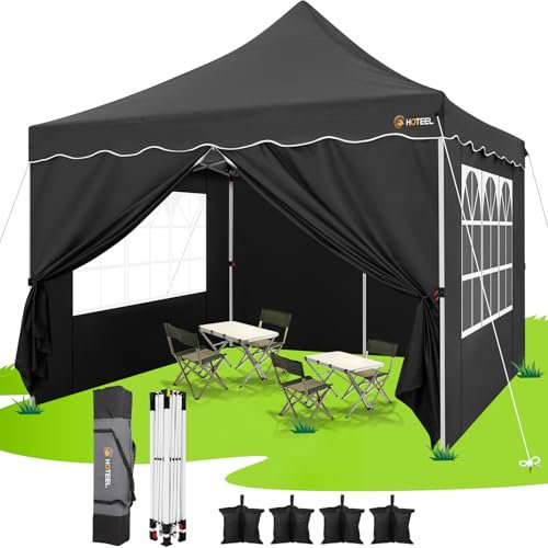 HOTEEL Tonnelle Pliante 3x3 Imperméable avec 4 Parois Latérales, Installation Facile Barnum Pliant 3x3 Portable Tonnelle de Jardin Exterieur avec 4 Sacs de Sable pour Fête, Festival, Marché, Noir