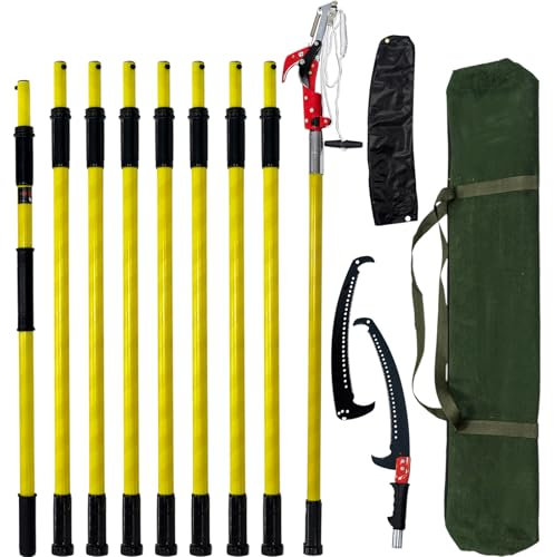 Pole Saws for Tree Trimming, 7.3-30FT Tree Saw with Adjustable Length, Tree Trimmers Long Handle Pruner for Pruning Palms and Branches, Manual Pole Saw with Sharp Steel Blade and Scissors