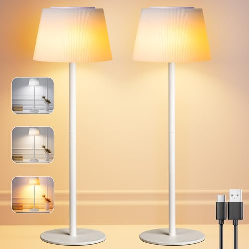skelo Lampada da Tavolo Senza Fili Touch Dimmerabile Ricaricabile Lampade da tavolo USB-C IP54 3 colori 3 Altezze 4800mah Metallo Adatto per Interni ed Esterni bianco 2 pezzi