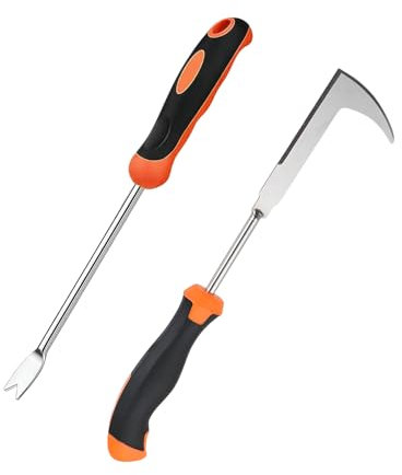 Fugenkratzer Unkrautstecher 2Pcs, Unkrautstecher mit gezackter Kante, Edelstahl Garten Handjätgerät mit Griff, Manueller Weeder ür Entfernen von Moos und Unkraut in Plattenfugen