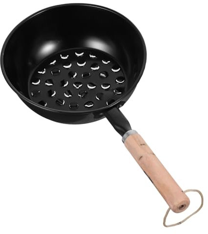 SEWOART Charcoal Starter Pot and Barbecue Chimney Starter Basket Wooden Handle for Outdoor Camping and Chestnut Roasting, Coal Burning Pot for BBQ Fire Starting