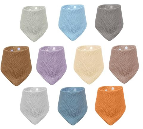Watproofit Dreieckstuch Baby und Halstuch Baby – 10er Set mehrlagige Sabberlätzchen aus 100% Baumwolle, super saugfähig mit verstellbaren Druckknöpfen, für Säuglinge und Kleinkinder