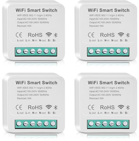 4 Stück Smart Lichtschalter Modul, Smart Home WLAN Bluetooth Schalter Wireless Switch Fernbedienung DIY Schalter Passt hinter Wandschalter, Kompatibel mit Alexa Echo, Smart Life und Google Home/Tuya